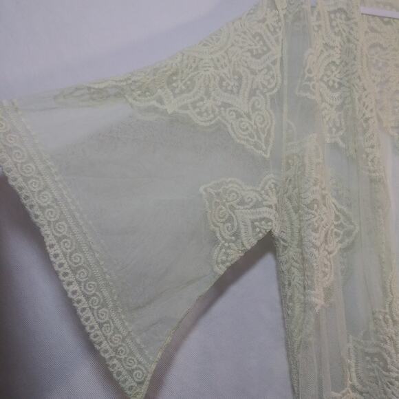 WILD LOVE OMBRE DIP DYED LACE BOHEMIAN KIMONO - SAGE Size OS - Picture 5 of 8